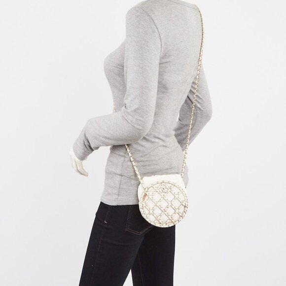 Chanel White Leather Round Caged Crossbody Bag - Picture 1 of 10